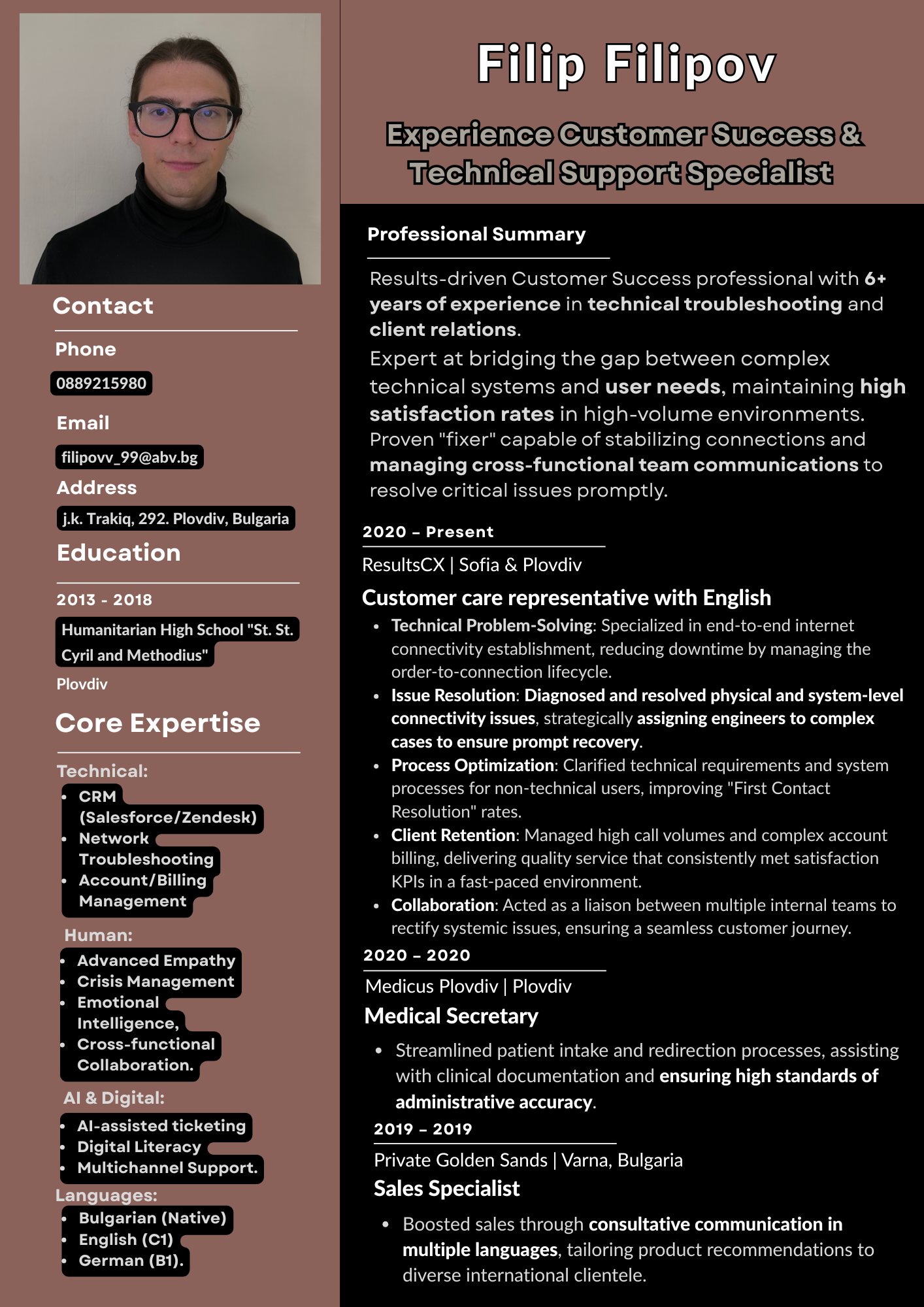 Strategic CV Design for Filip Filipov