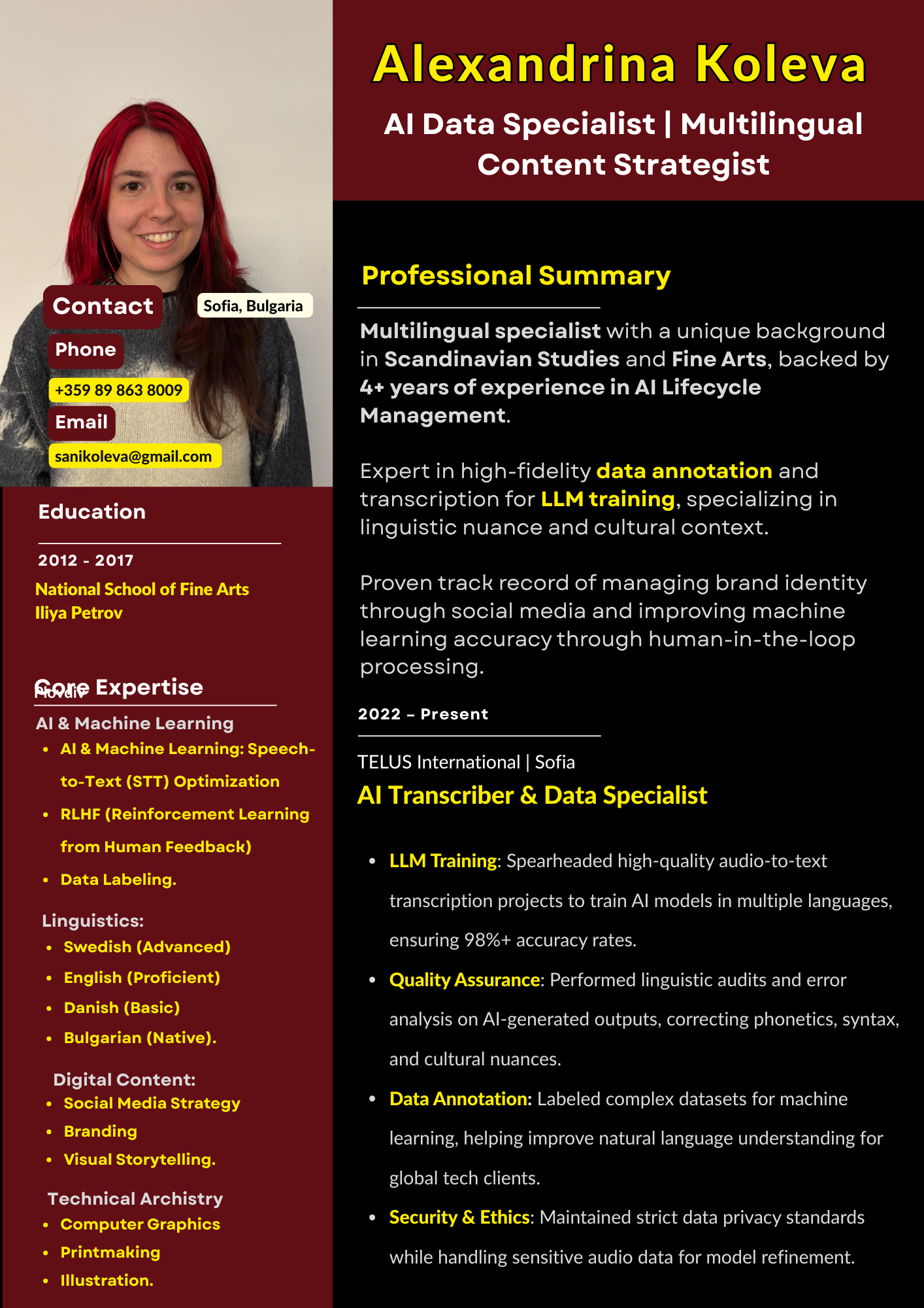 Strategic CV Design for Alexandrina Koleva